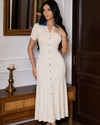 Ribbed Midi Dress with Metal Buttons