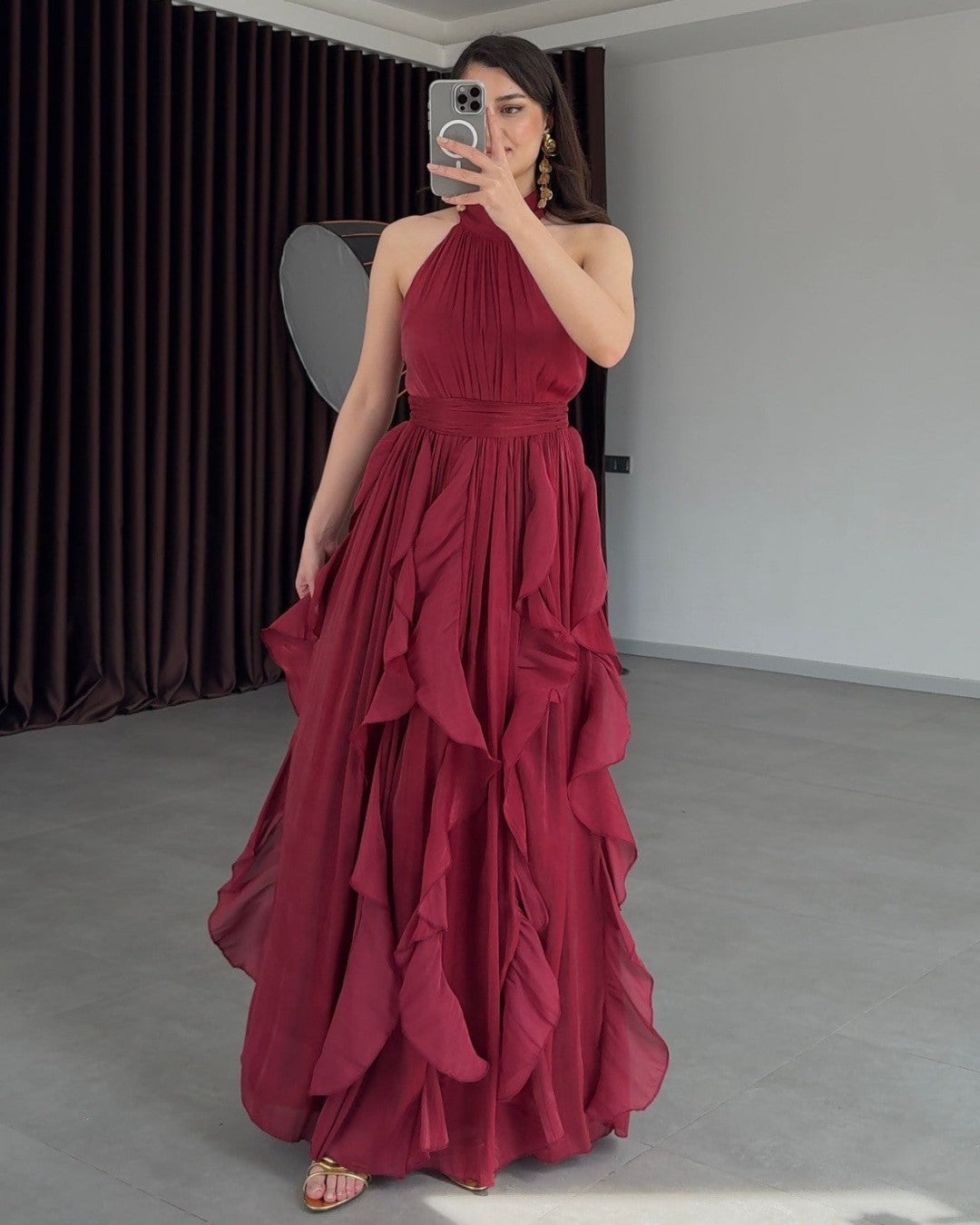 Ruffle Flow Maxi Dress + Belt