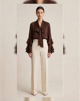 Satin Blouse with Ruffle Cuffs