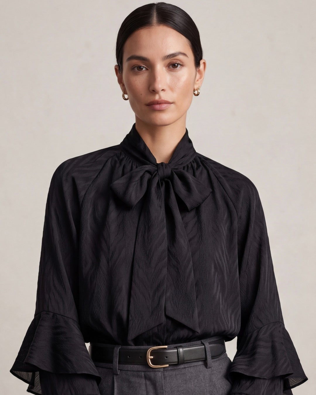 Satin Blouse with Ruffle Cuffs