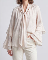 Satin Blouse with Ruffle Cuffs