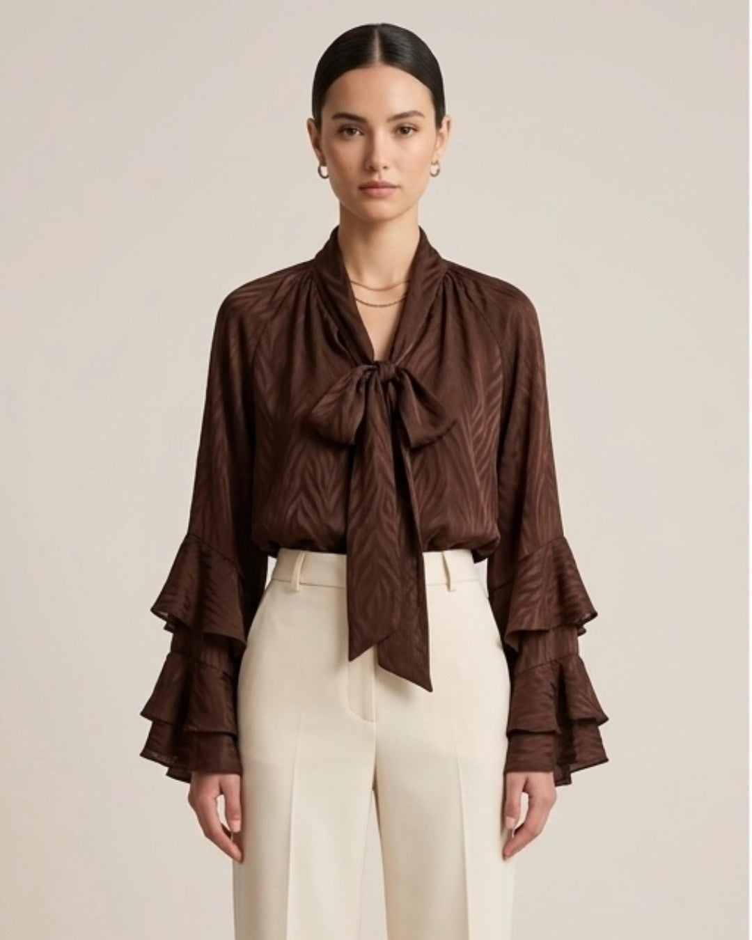 Satin Blouse with Ruffle Cuffs