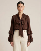 Satin Blouse with Ruffle Cuffs