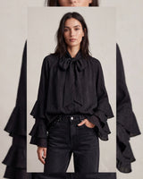 Satin Blouse with Ruffle Cuffs