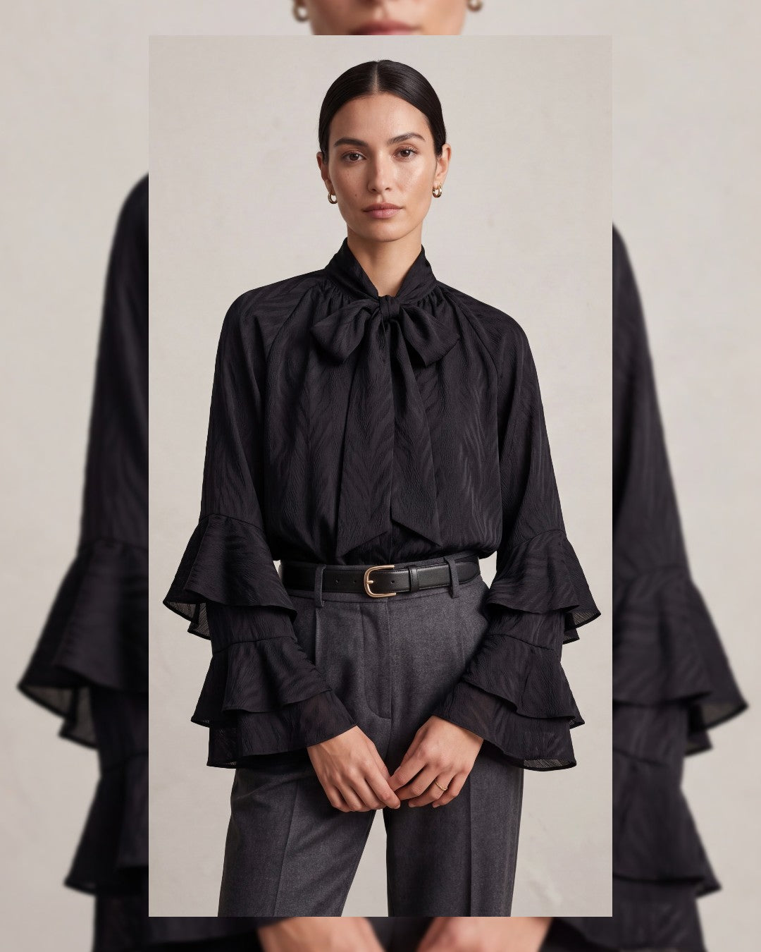 Satin Blouse with Ruffle Cuffs