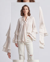 Satin Blouse with Ruffle Cuffs