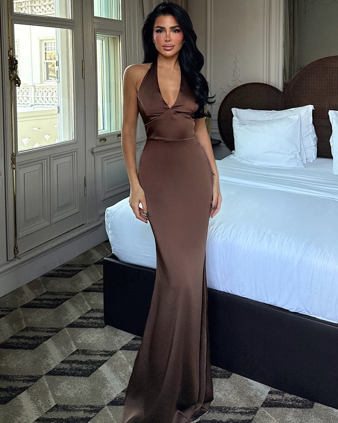 Satin Halter Gown Dress
