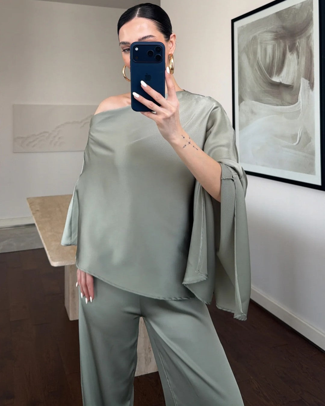 Satin Off-Shoulder Set