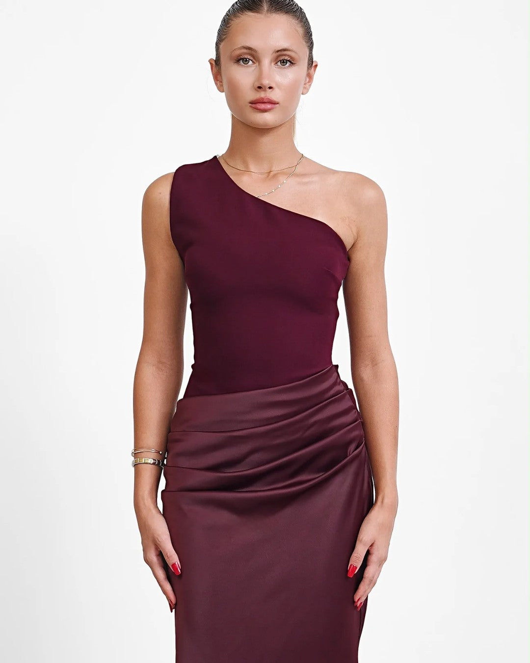 Satin One Shoulder Maxi Gown