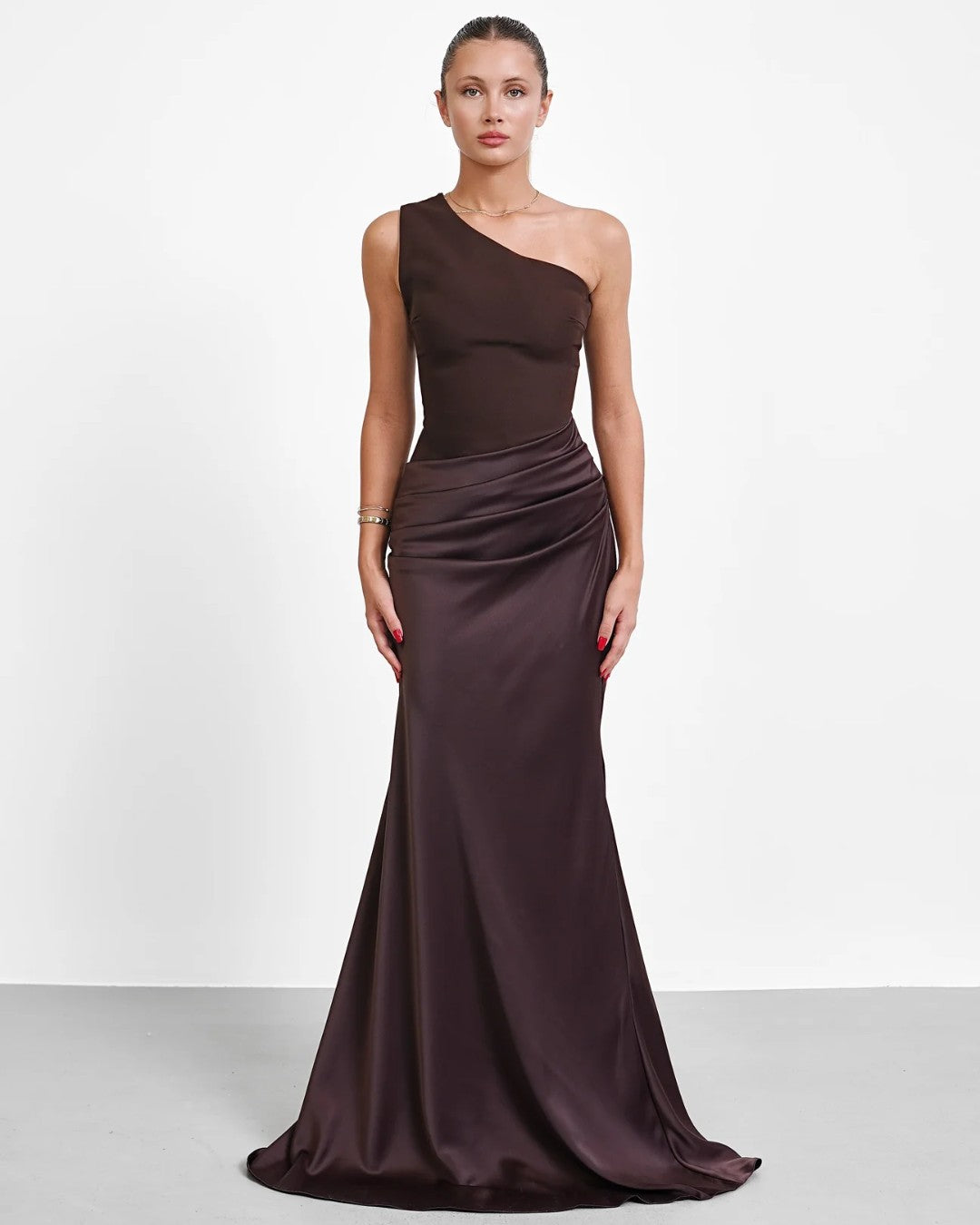 Satin One Shoulder Maxi Gown