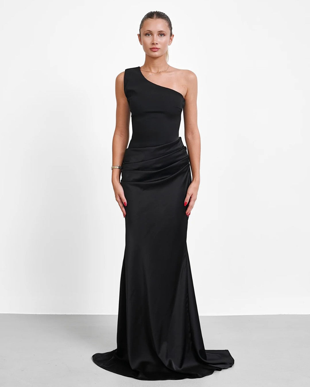 Satin One Shoulder Maxi Gown