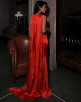Scarlet Satin Drape Gown