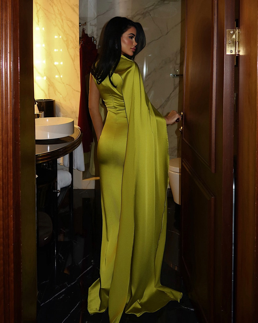 Scarlet Satin Drape Gown