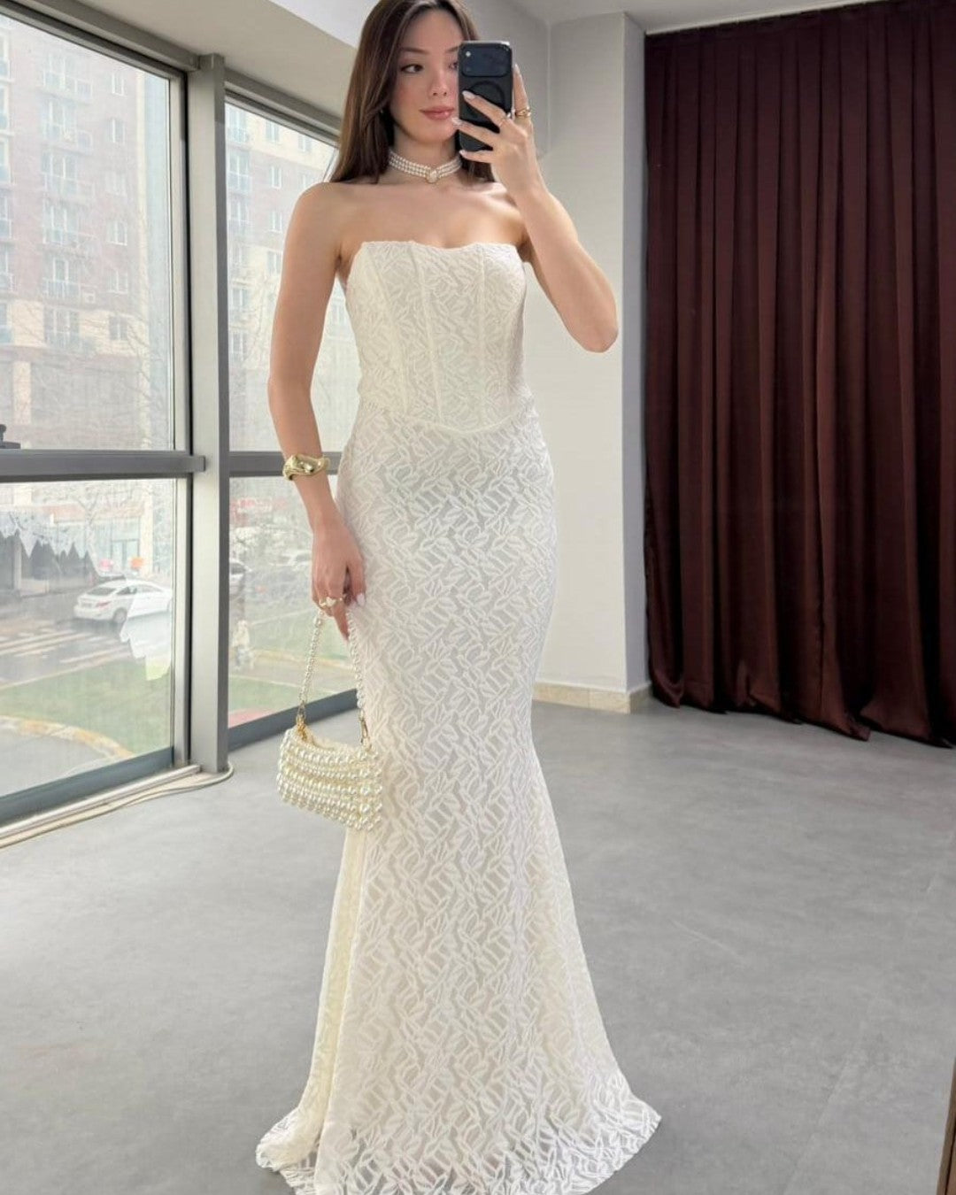 Sculpted Lace Mermaid Gown Dress