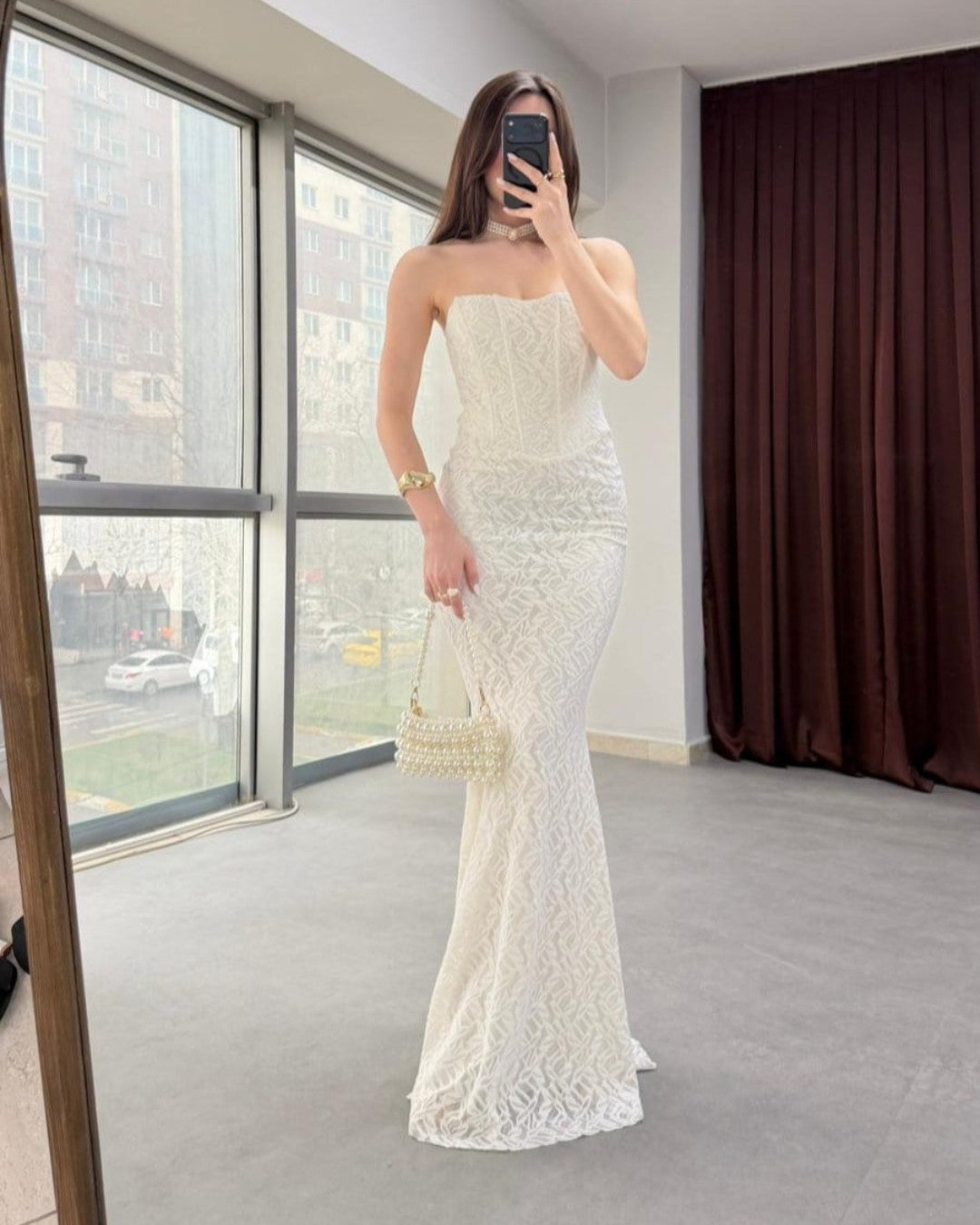 Sculpted Lace Mermaid Gown Dress