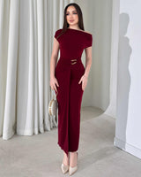 Sculpted Off-Shoulder Drape Dress