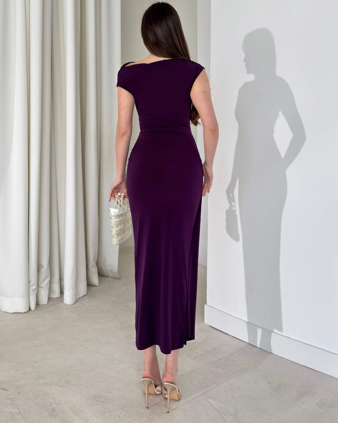 Sculpted Off-Shoulder Drape Dress