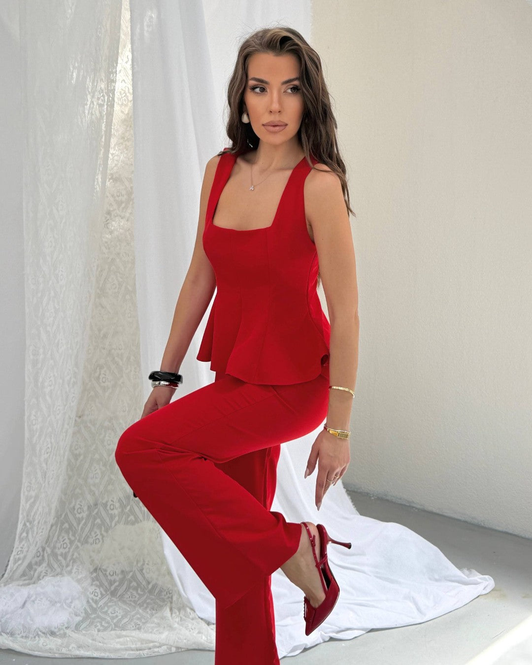 Sculpted Peplum Trouser Set