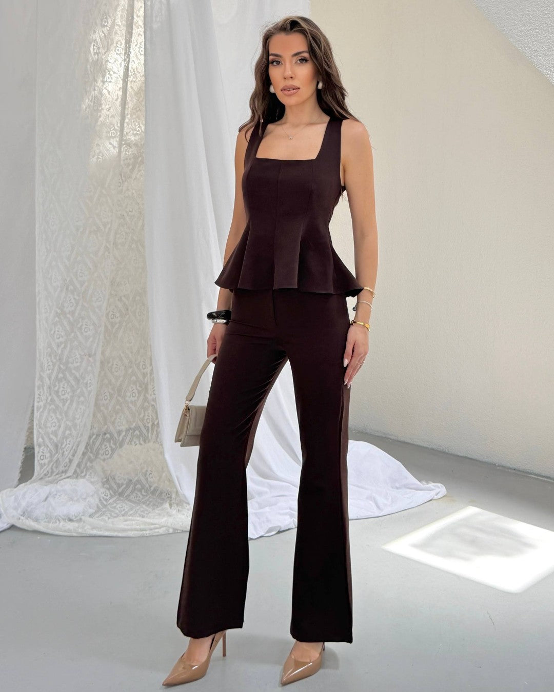 Sculpted Peplum Trouser Set