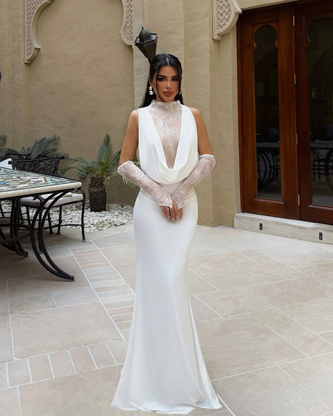 Sheer Lace Detail Gown