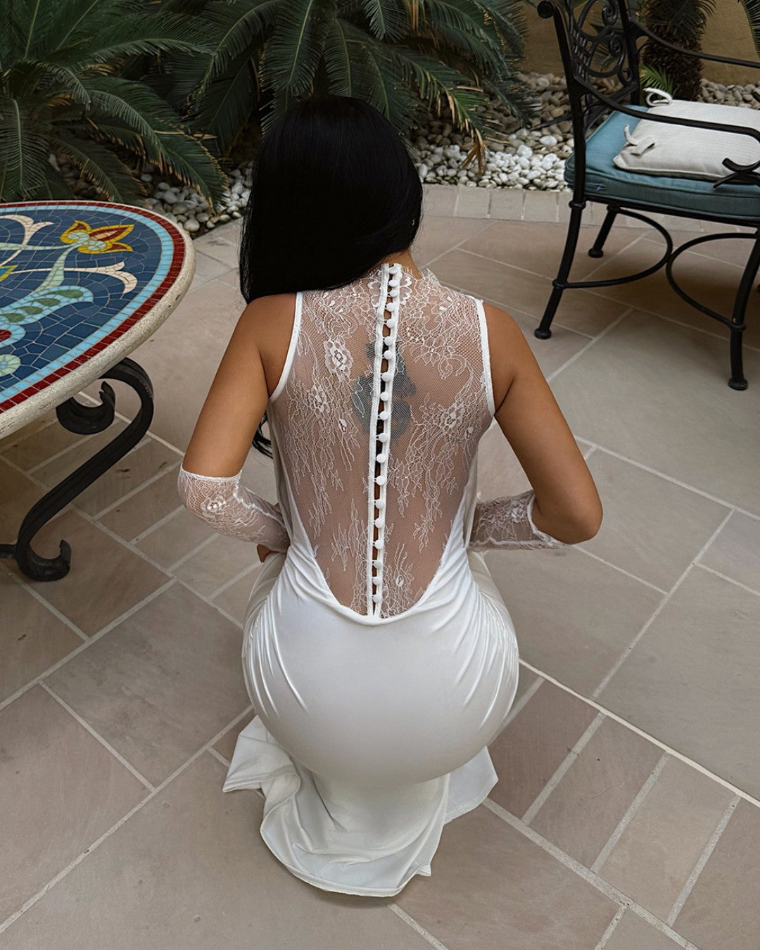 Sheer Lace Detail Gown