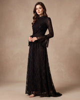 Sheer Lace High-Neck Maxi Dress