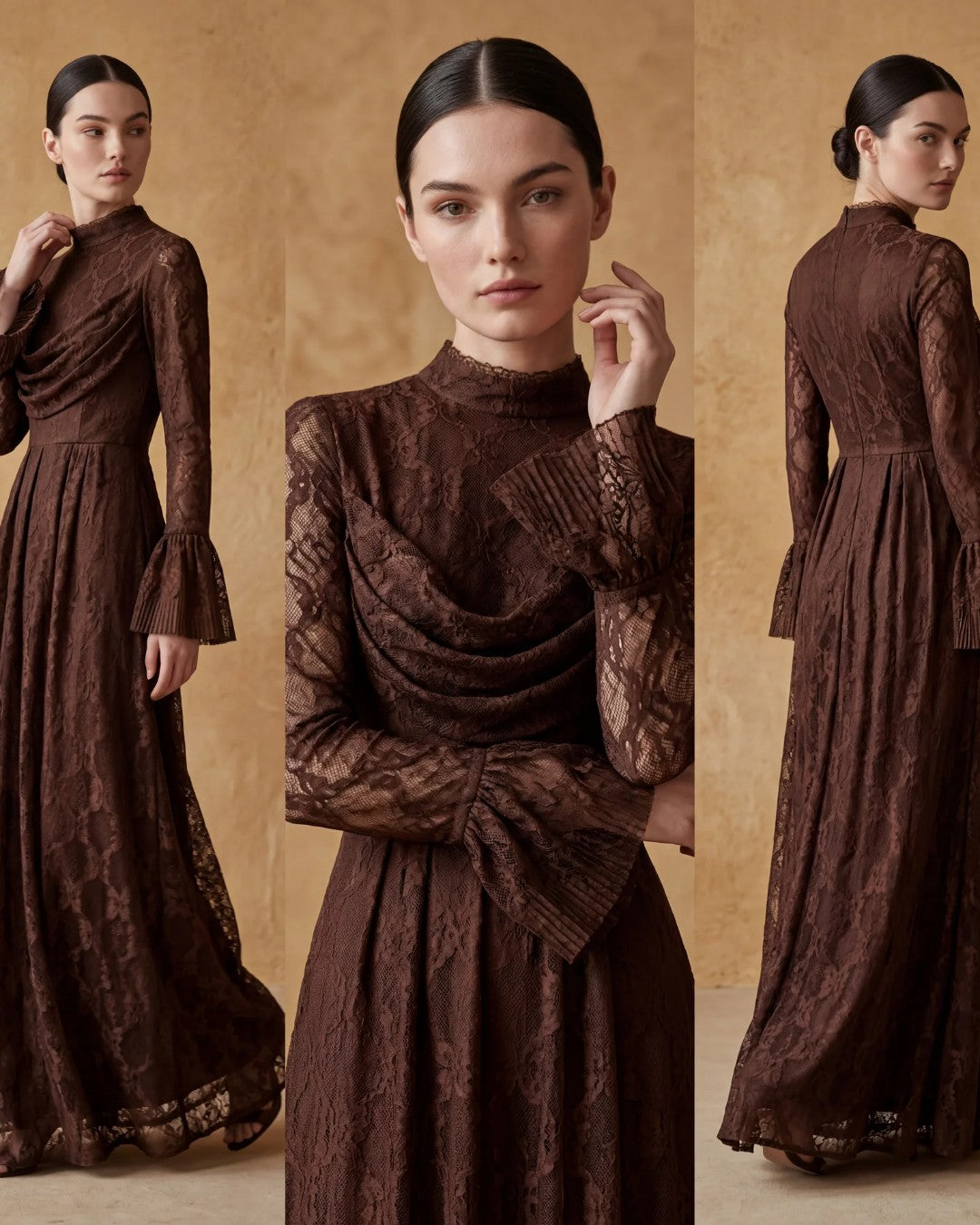 Sheer Lace High-Neck Maxi Dress
