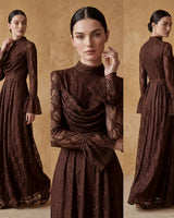 Sheer Lace High-Neck Maxi Dress