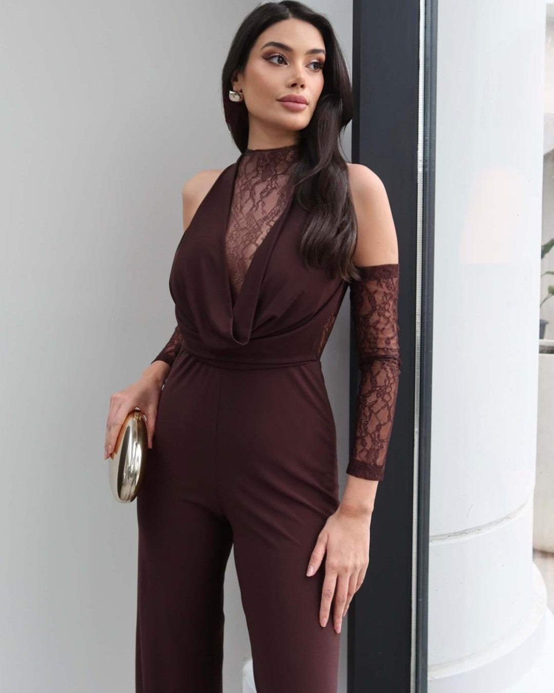 Soft LacHalter Jumpsuit with Gloves