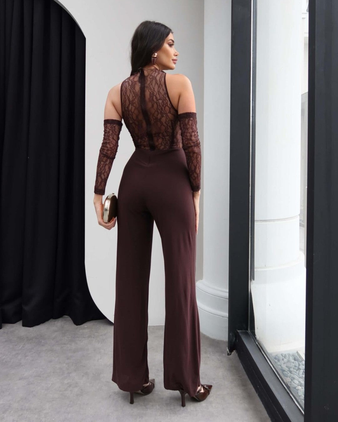 Soft LacHalter Jumpsuit with Gloves