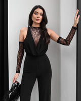 Soft LacHalter Jumpsuit with Gloves