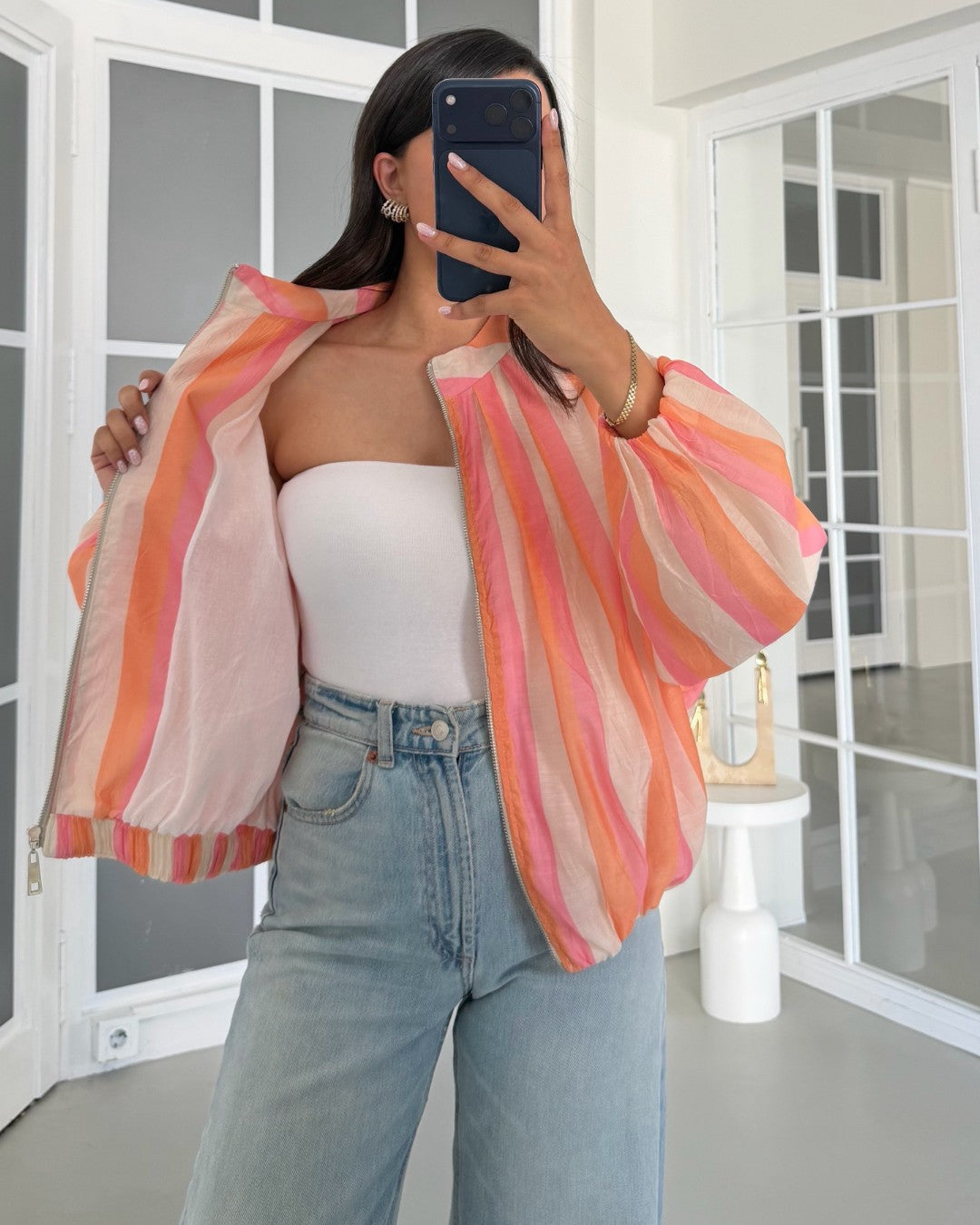 Sorbet Stripe Bomber Jacket