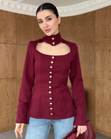 Statement Neckline Button Top
