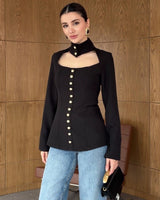 Statement Neckline Button Top