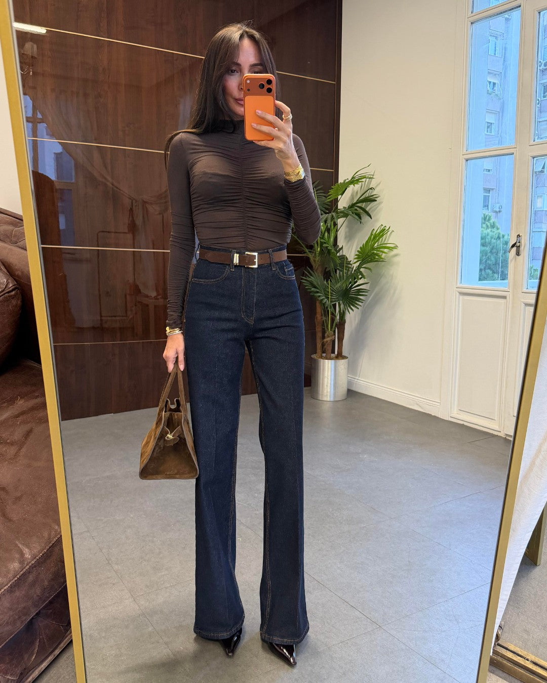 Straight-Leg Denim + Belt