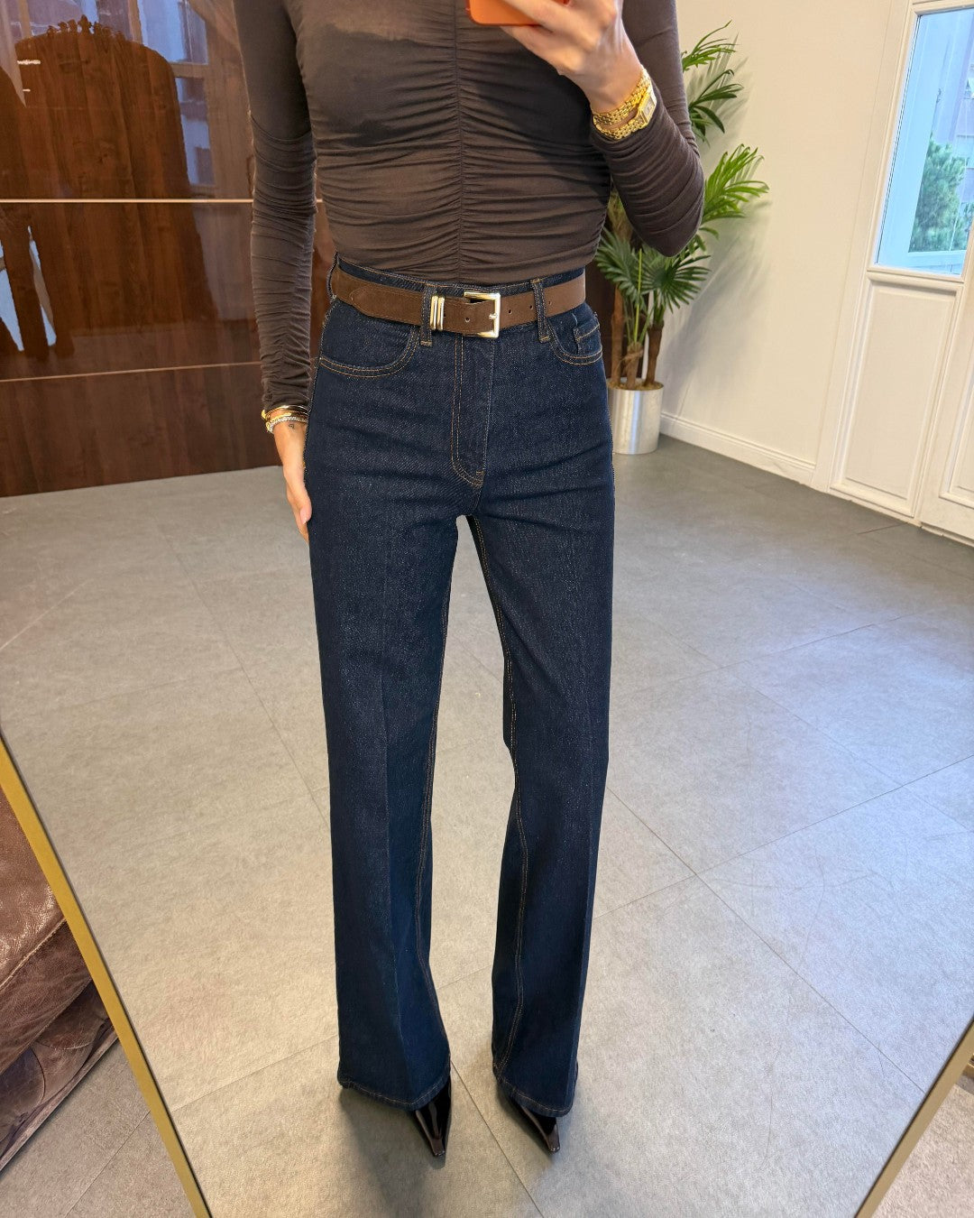 Straight-Leg Denim + Belt