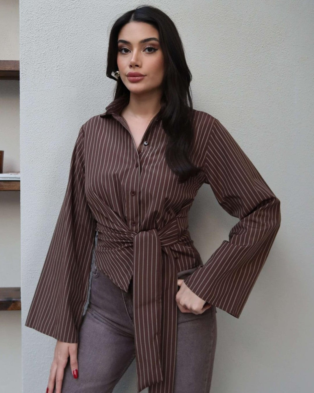 Striped Tie-Waist Shirt