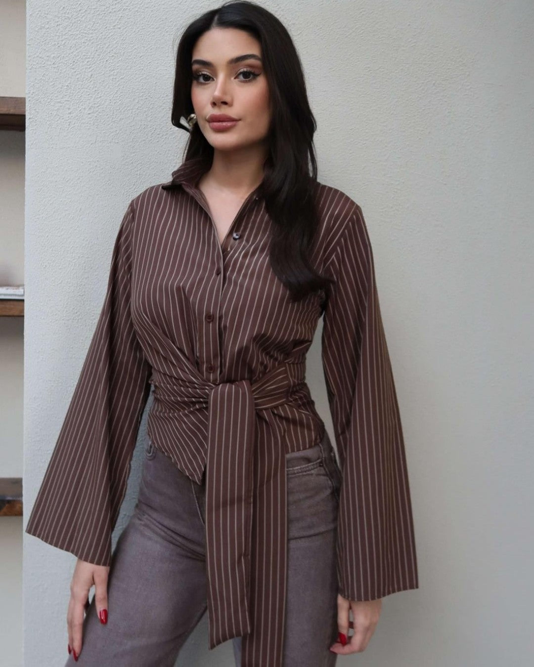 Striped Tie-Waist Shirt