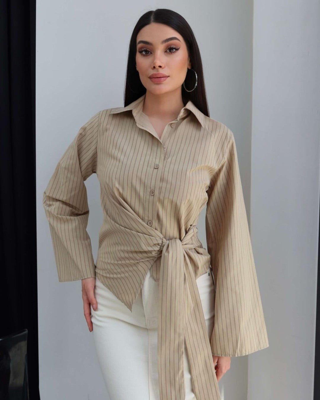 Striped Tie-Waist Shirt