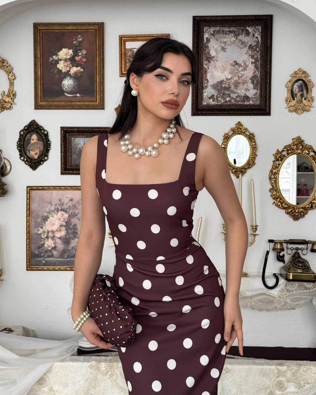 Structured Polka Midi Dress