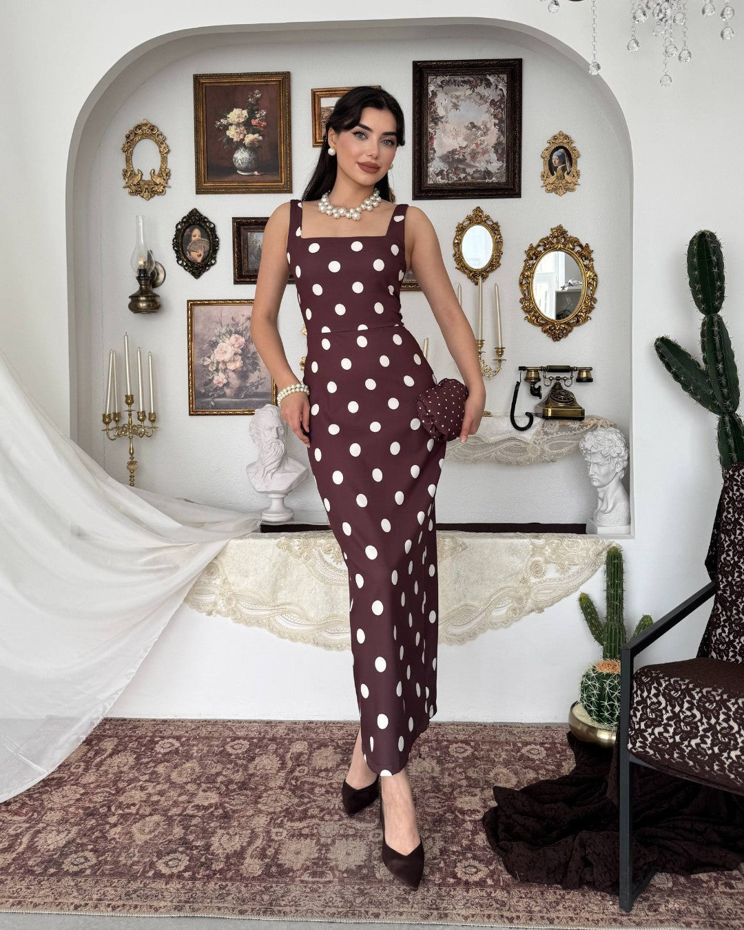 Structured Polka Midi Dress