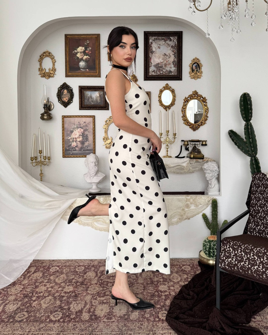 Structured Polka Midi Dress