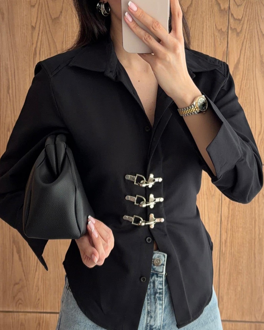 Tailored Shirt with Front Clasp Detail