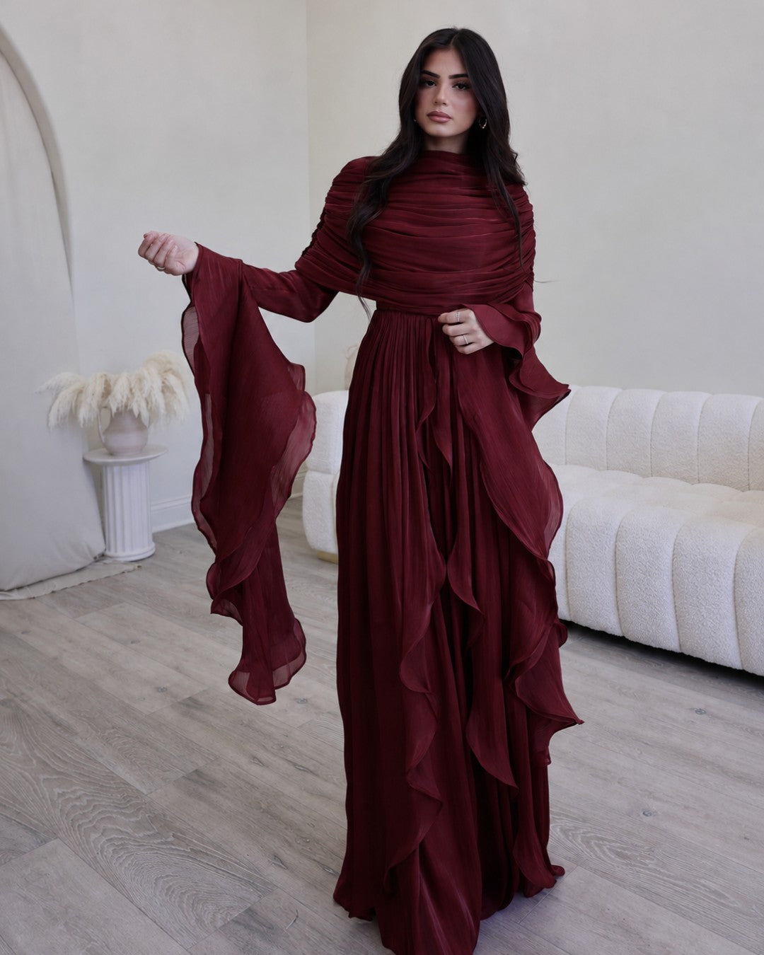 Valencia Ruffles Drape Gown