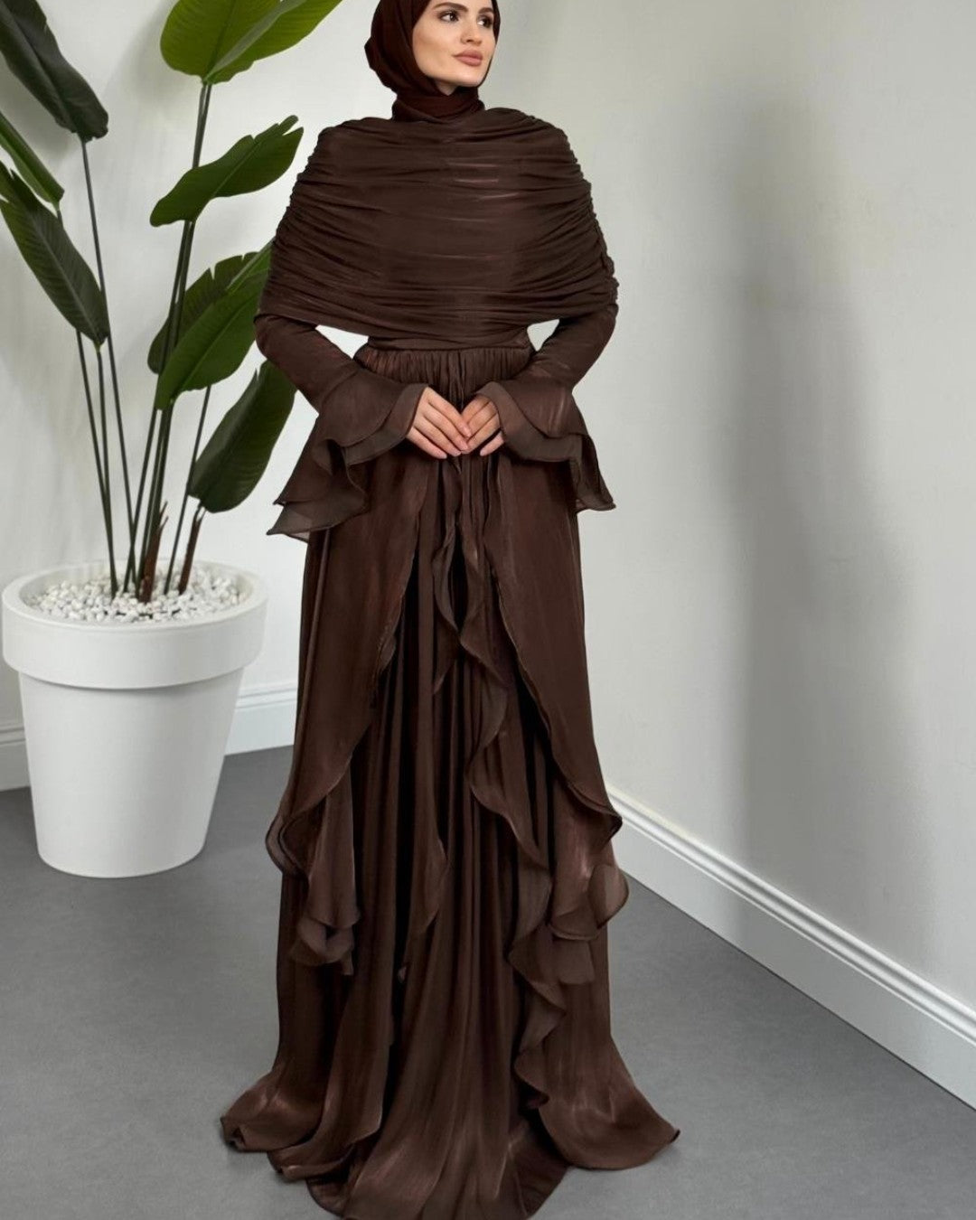 Valencia Ruffles Drape Gown