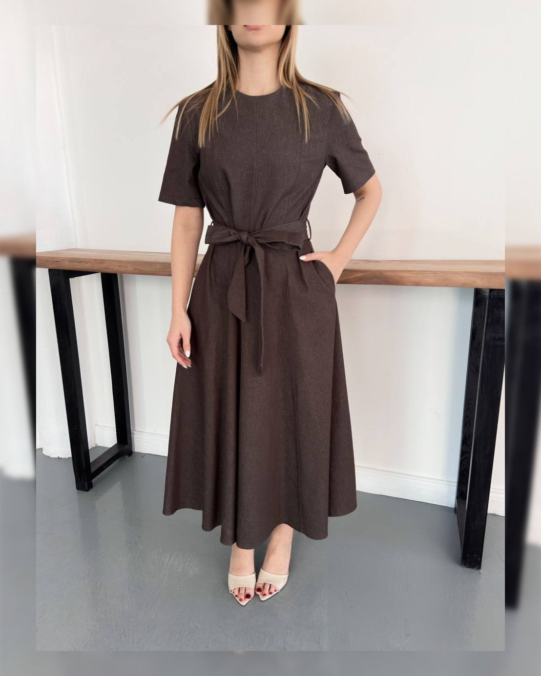 Velour Midi Dress + Belt