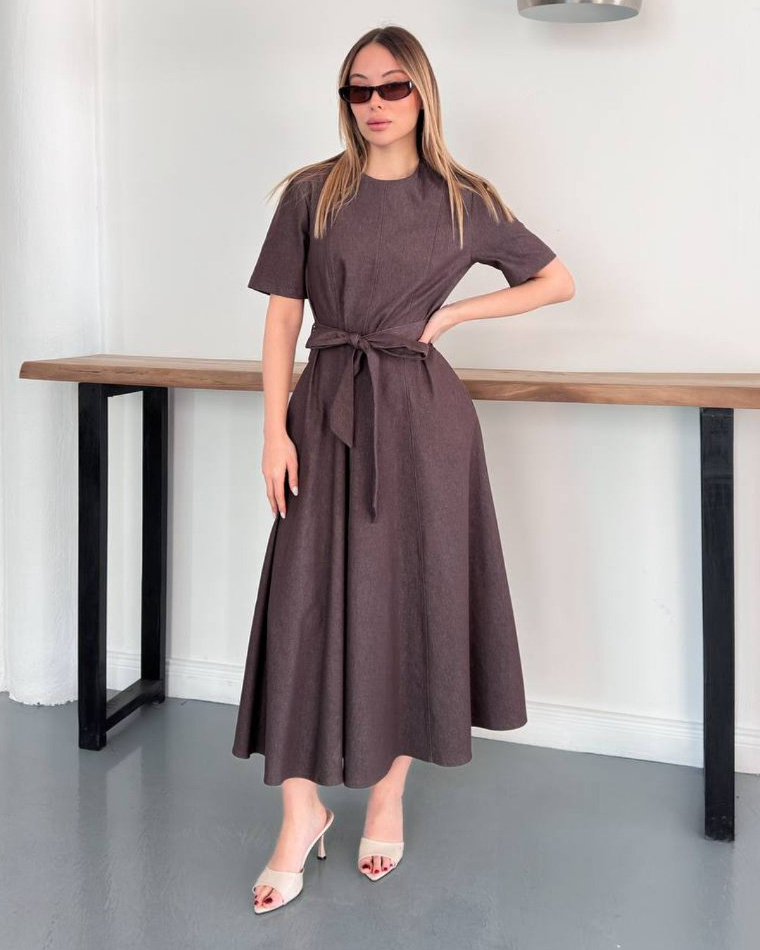 Velour Midi Dress + Belt