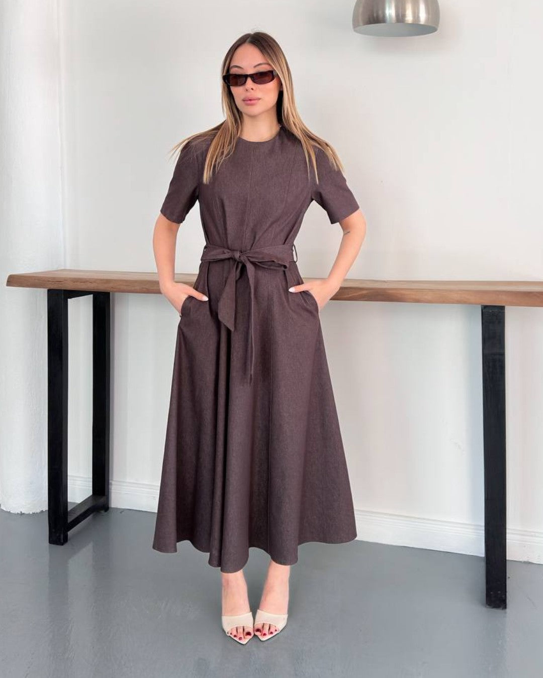 Velour Midi Dress + Belt