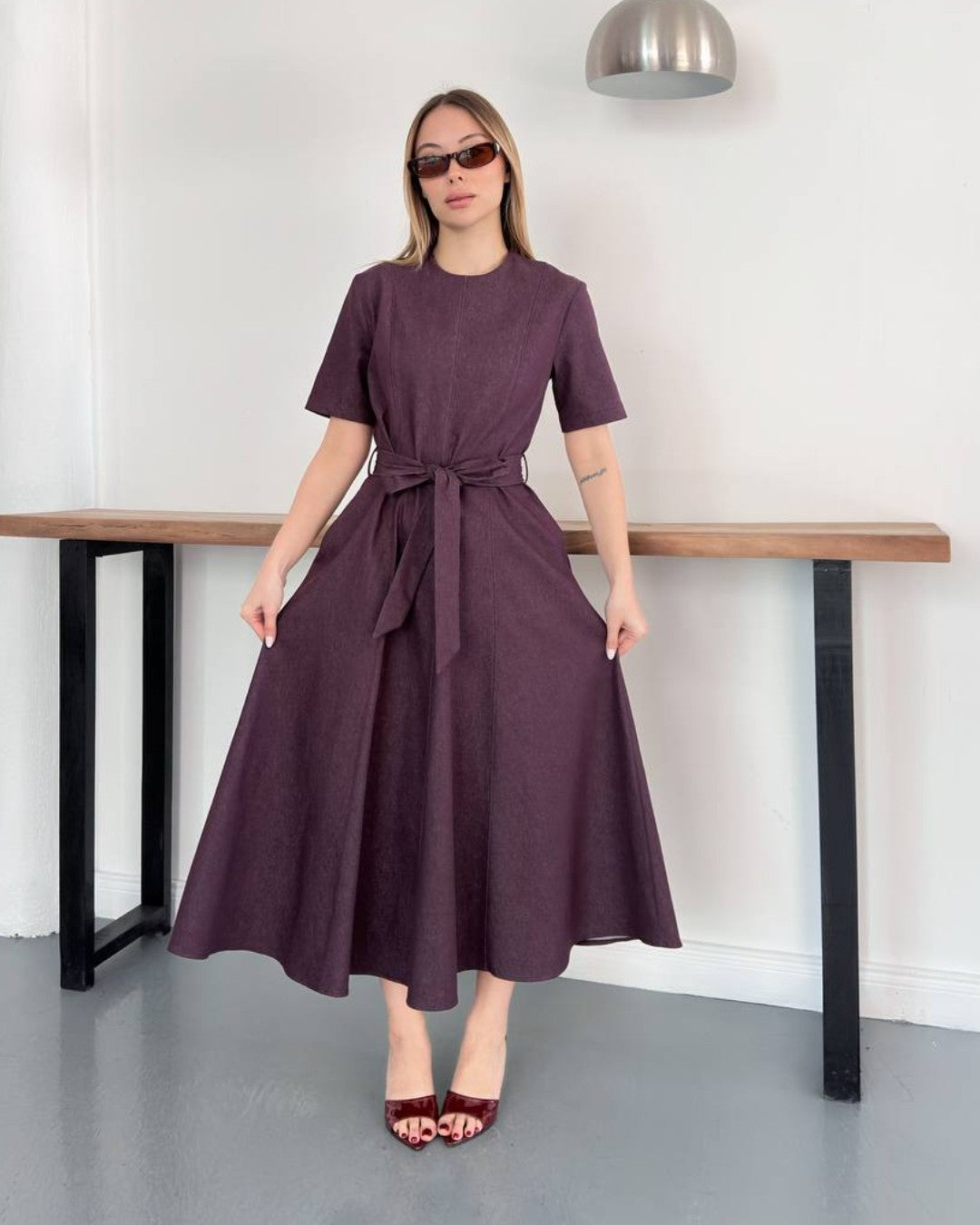 Velour Midi Dress + Belt