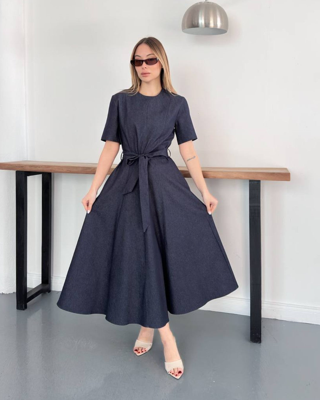 Velour Midi Dress + Belt